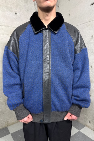 "ITALY" vintage switching knit blouson