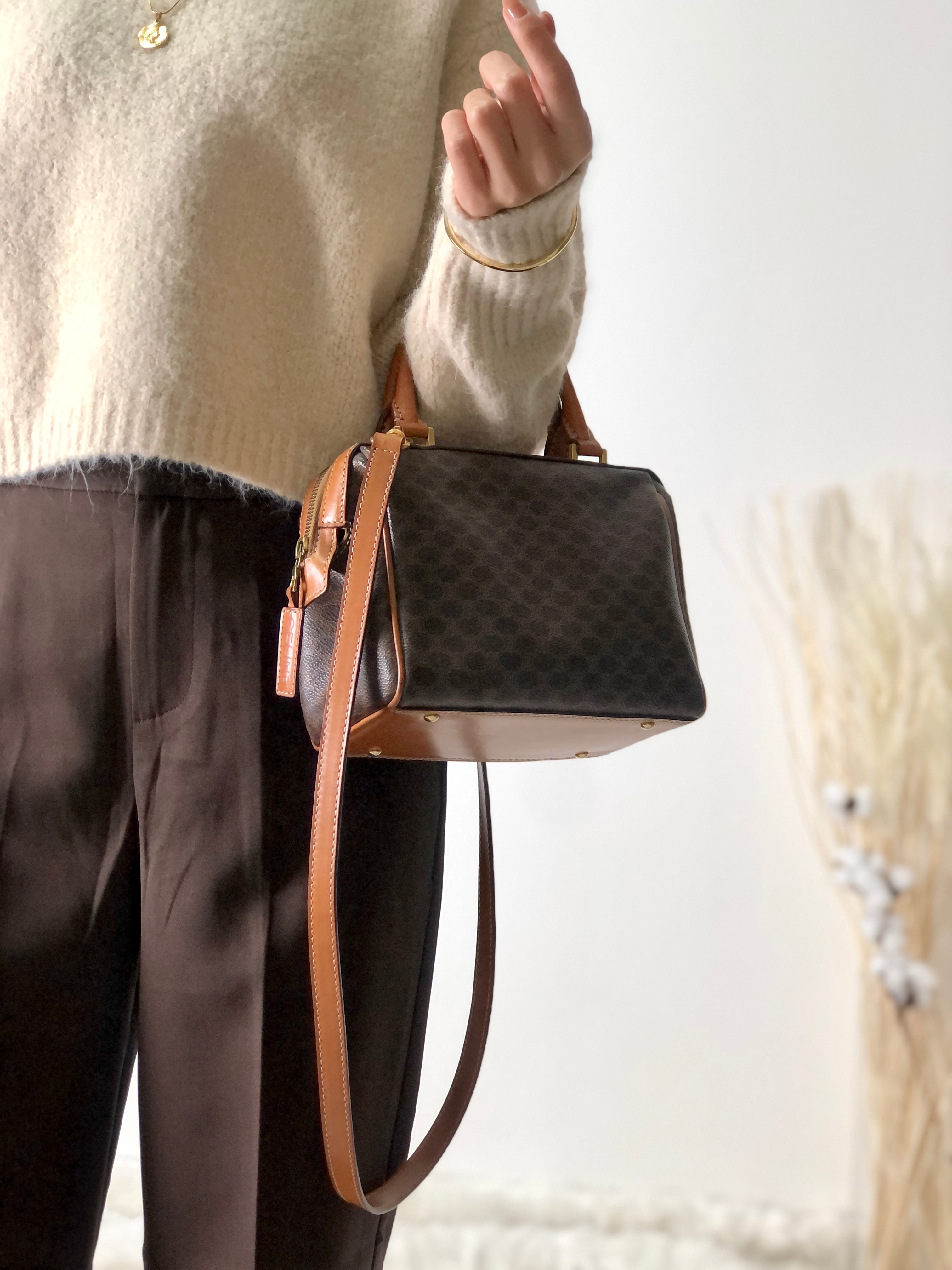 日本直送 名牌中古包 】CELINE セリーヌ マカダム レザー ミニボストン
