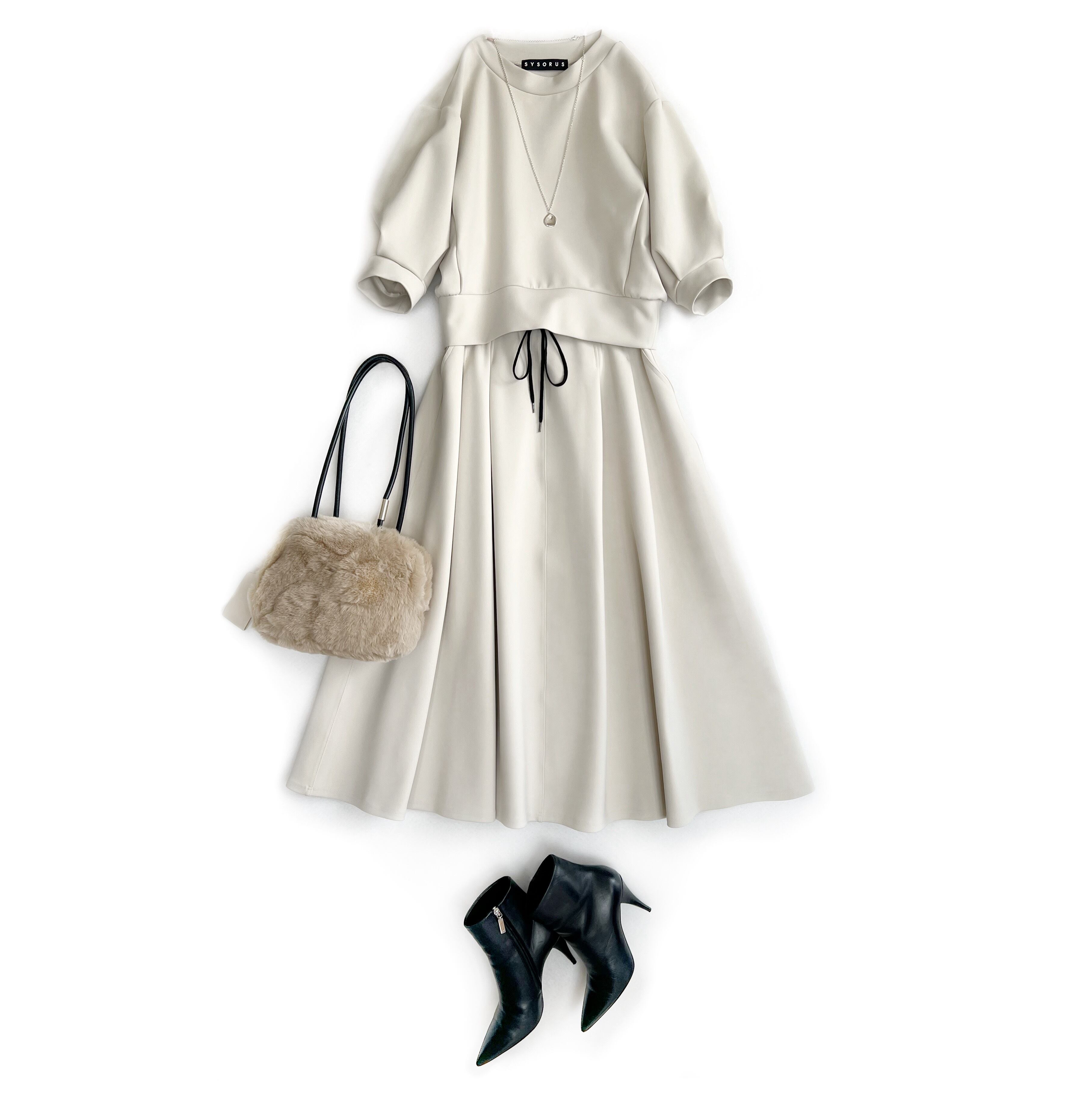 SYSORUS × akko3839 レクチュールタックフレアスカート 450-26581  