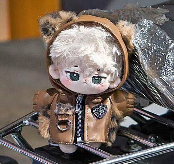 ぬい服 10cm ファー耳フード レザージャケット パンク ぬいぐるみ服