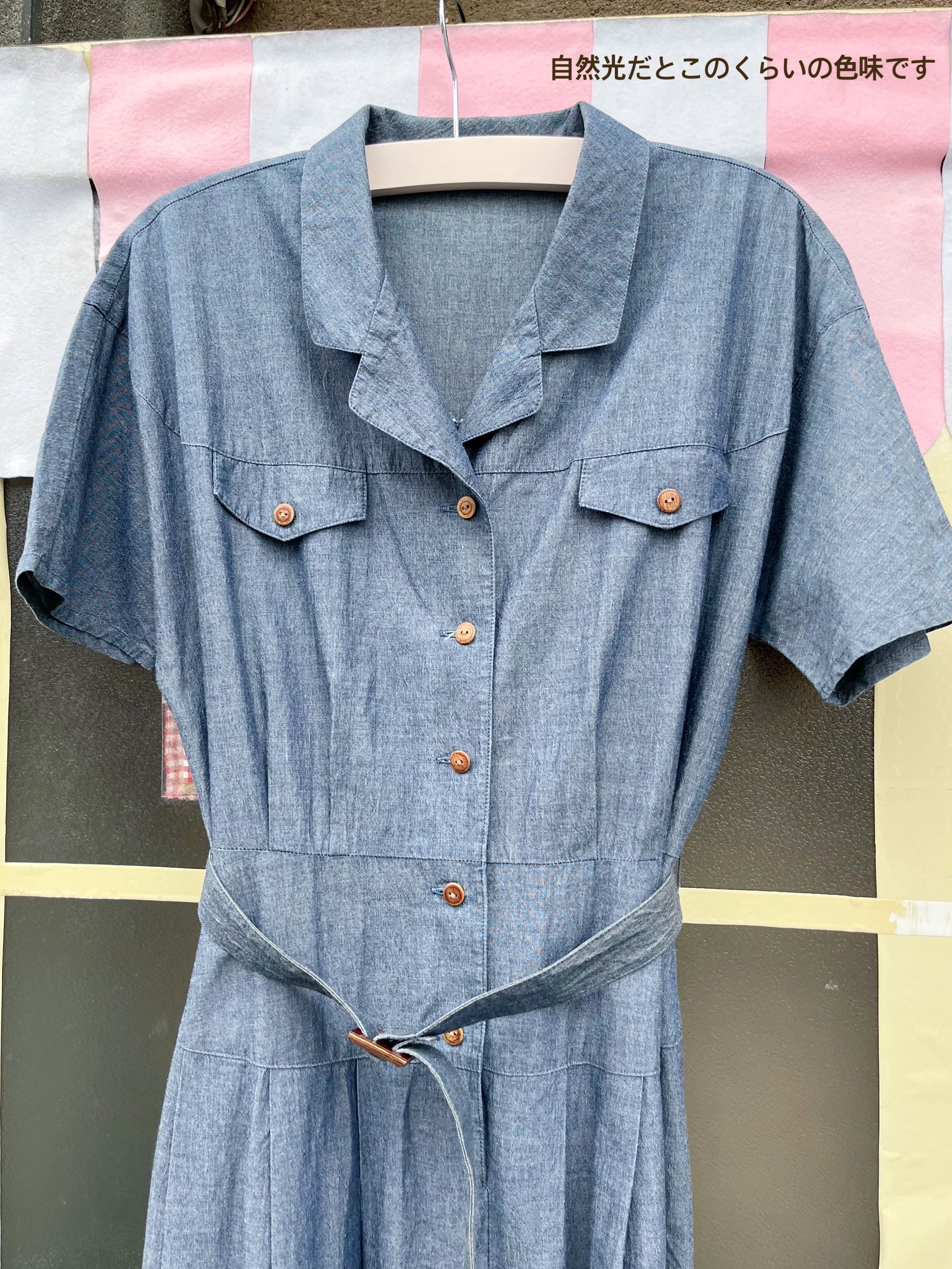 chambray open collar one-piece