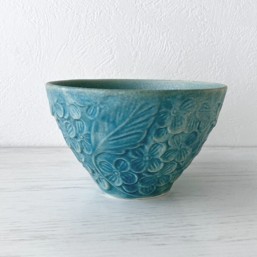 Lien リアン 紫陽花ボウル (M) 茶碗 エメラルド 花 あじさい 美濃焼