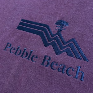 PEBBLE BEACH スウェットシャツ トレーナー ロゴ 刺繍 L クルーネック 切替 バイカラー 肘当て SWEATSHIRTS US古着