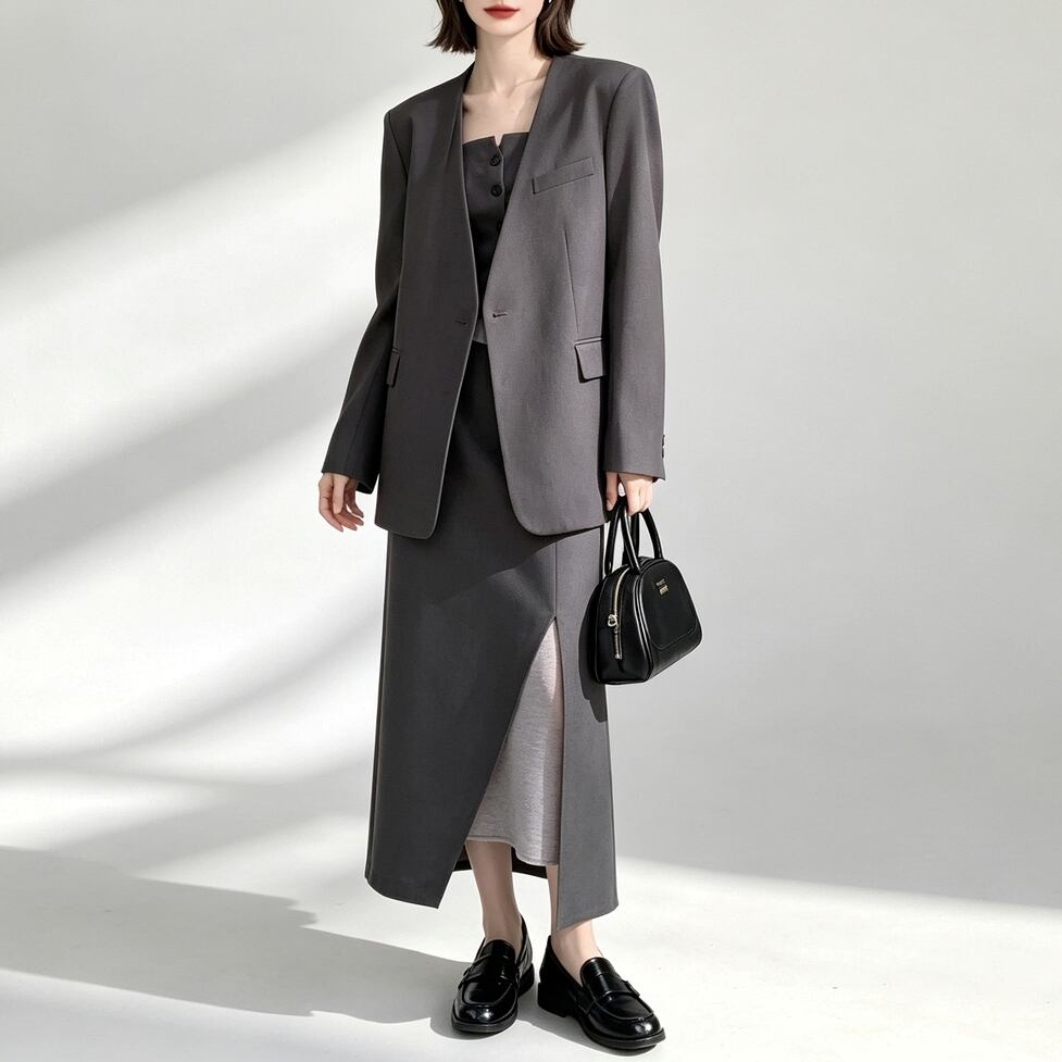 jacket side slit skirt set up / l0924