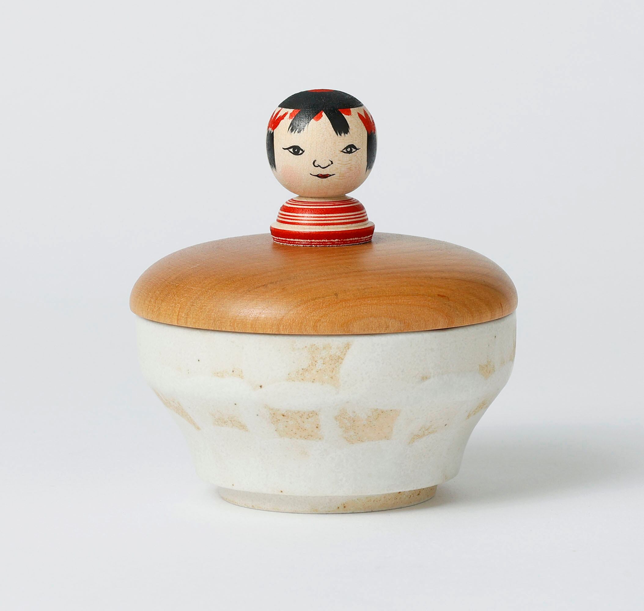 こけし蓋と陶器の小物入れ】津軽系 阿保正文工人 8.5cm | Kokeshi lid