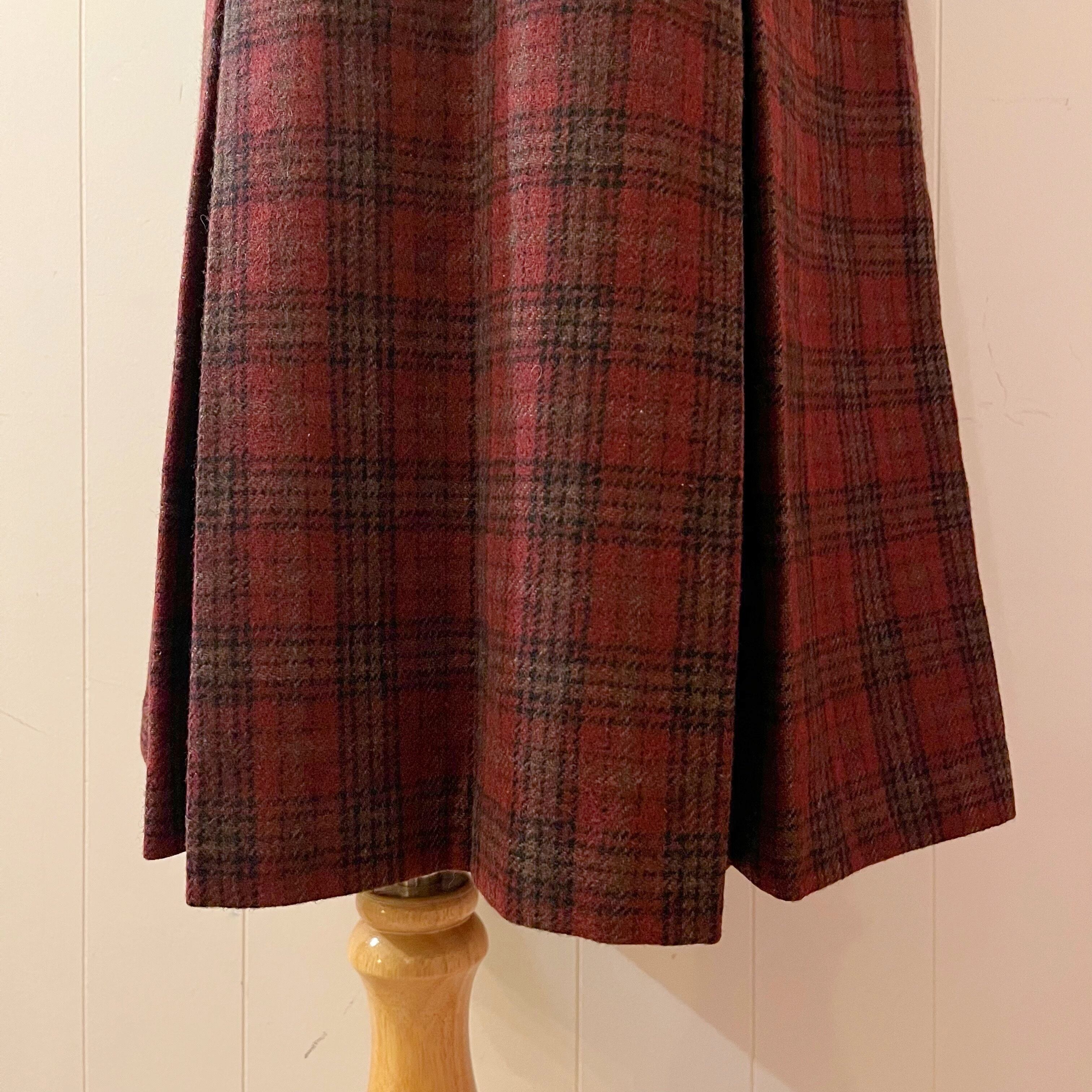 red check back button jumper skirt