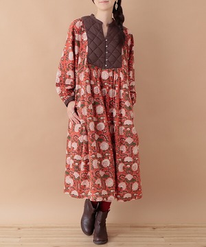 ブロックプリントキルティングワンピース　2color