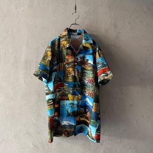 70's Japan photo print open collar shirt
