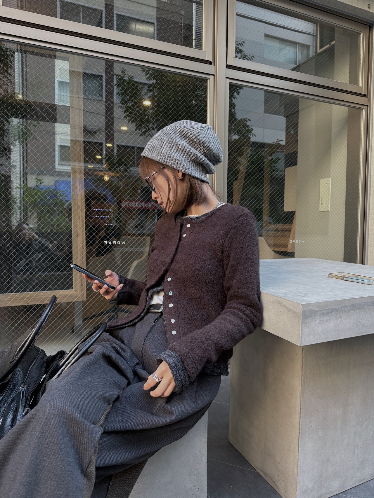 shell button layered color knit CD