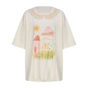 物語の世界へ訪れた かぎ針編みカラーのルーズTシャツ 《Y0252》