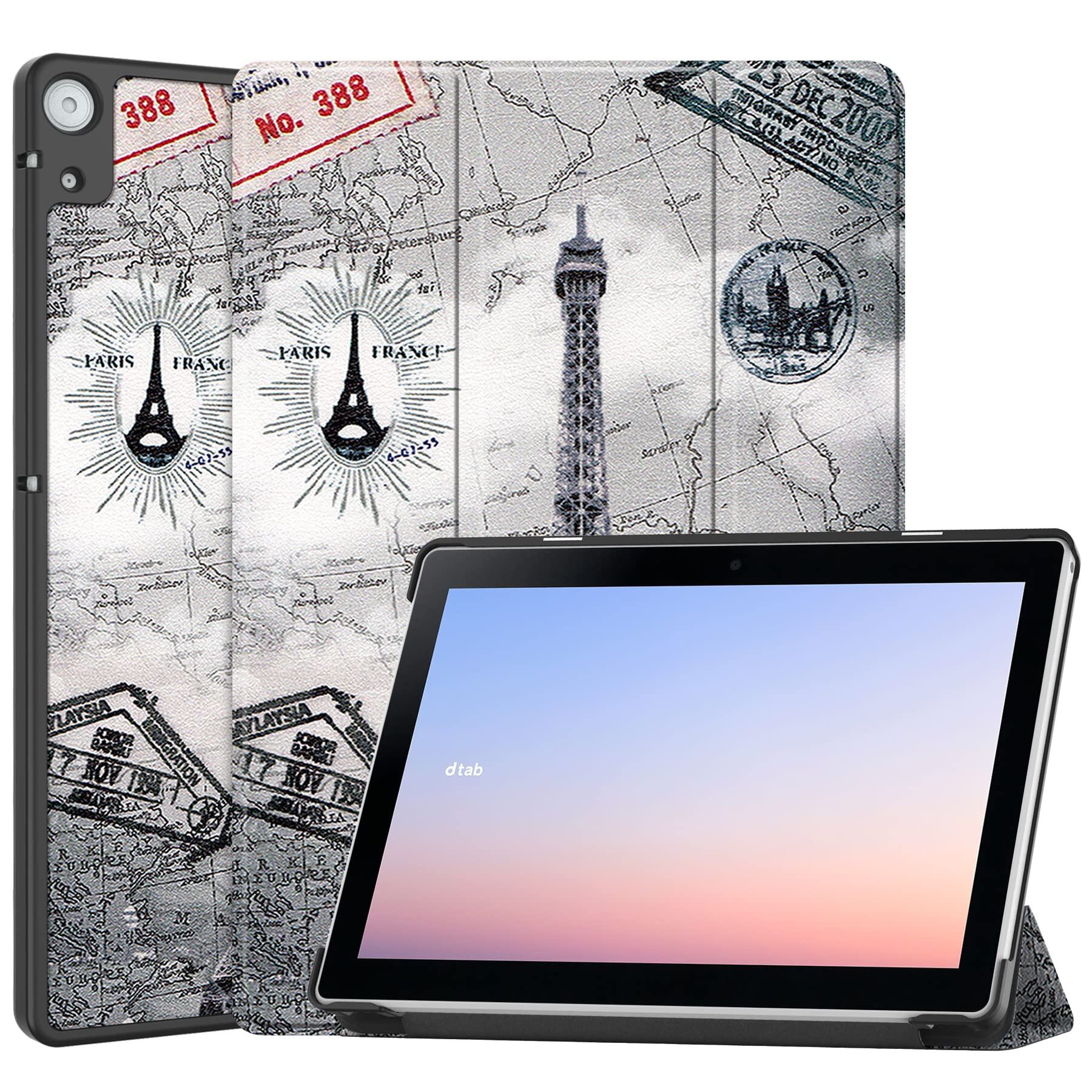Dtab D-51C ケース NTT Docomo dtab d-51C カバー【COKOVI】Docomo dtab D-51C タブレット 10.1インチケース スタンド機能 三つ折り 耐衝撃 軽量型 超薄型 全面保護 手帳型 手触り良い 高級PUレザー スマート保護ケース マグネッ マグネット内蔵 横開き オートスリープ機能(タワー)