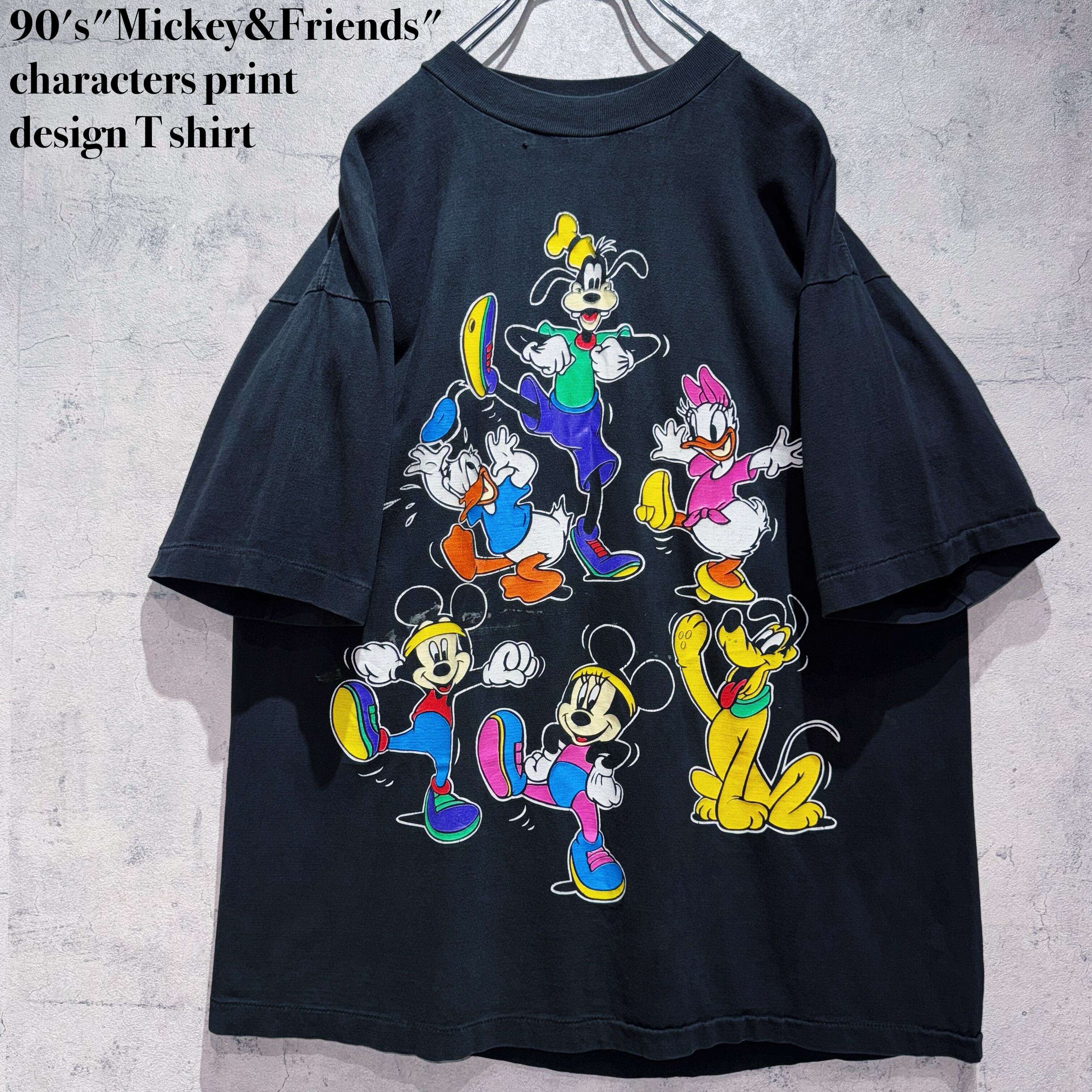 90's"Mickey&Friends"characters print design T shirt