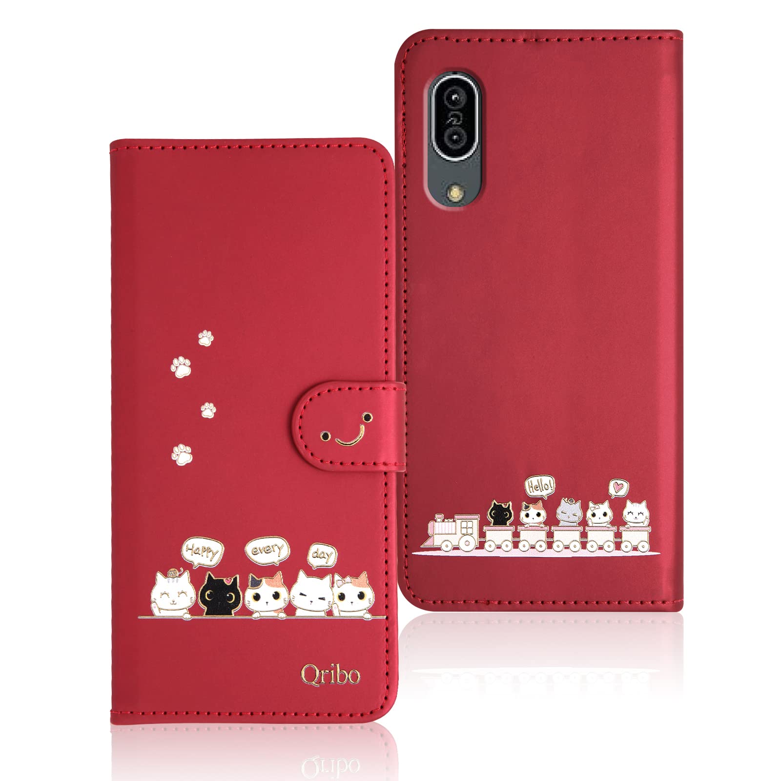 Qribo 適用の Aquos sense3 ケース 手帳型 Android One S7 ケース シンプルなのに可愛いデザイン レッド