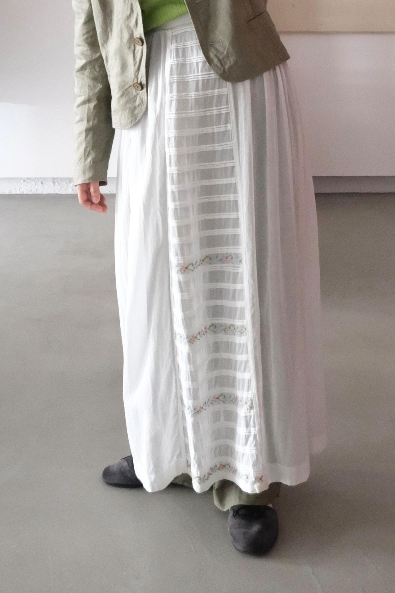 Sheer lily-white embroidered skirt