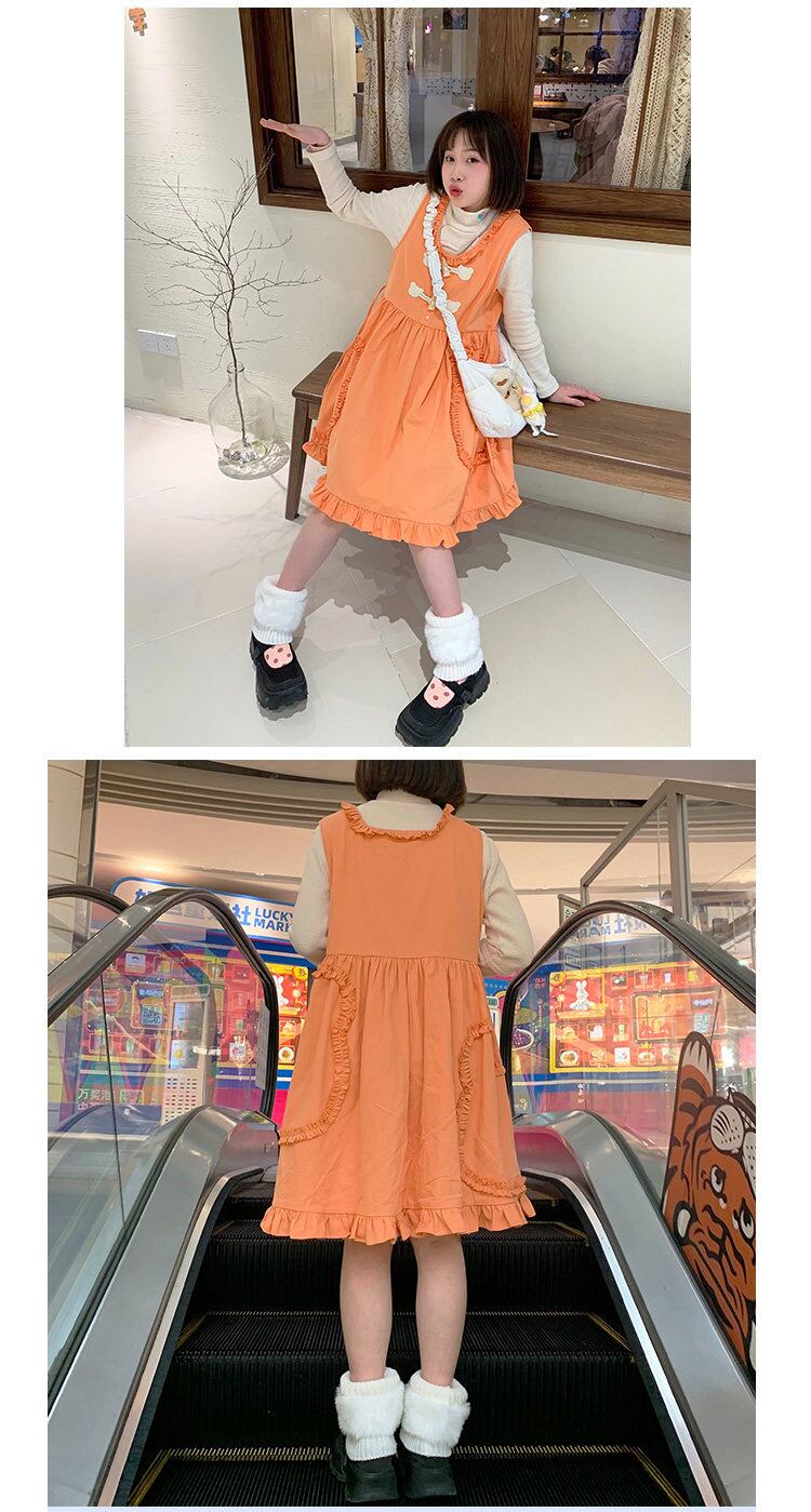 ワンピース オレンジ カジュアル シンプル 森ガール ワンピース リボン