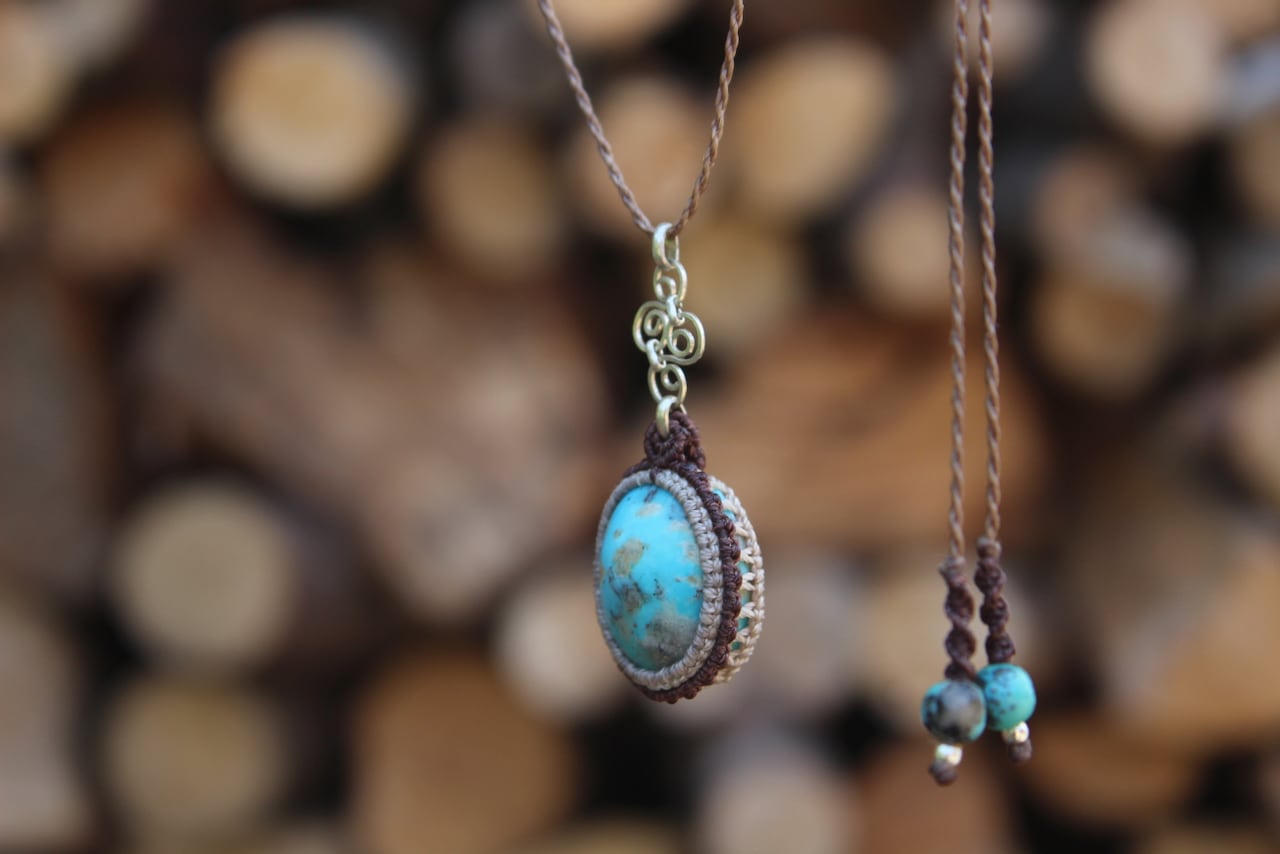 Turquoise silver925 wirework micro macrame pendant