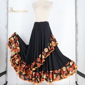 フラメンコ 衣装 prima boutique プリマブティック ファルダ スカート ブラック系 オレンジ系 レッド系 黒 オレンジ 赤 ボランテ フリル レース ダンス パーティ 発表会 レッスン 練習 花柄 かわいい