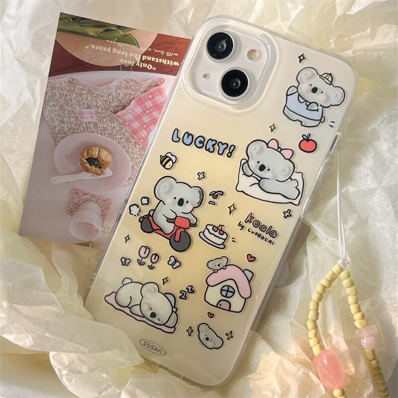 可愛すぎます◎コアラファン集まれ〜!イエローグラデーション 透かしデザイン ビーズストラップ こあら アニマル かわいい スマホケース ND-15458