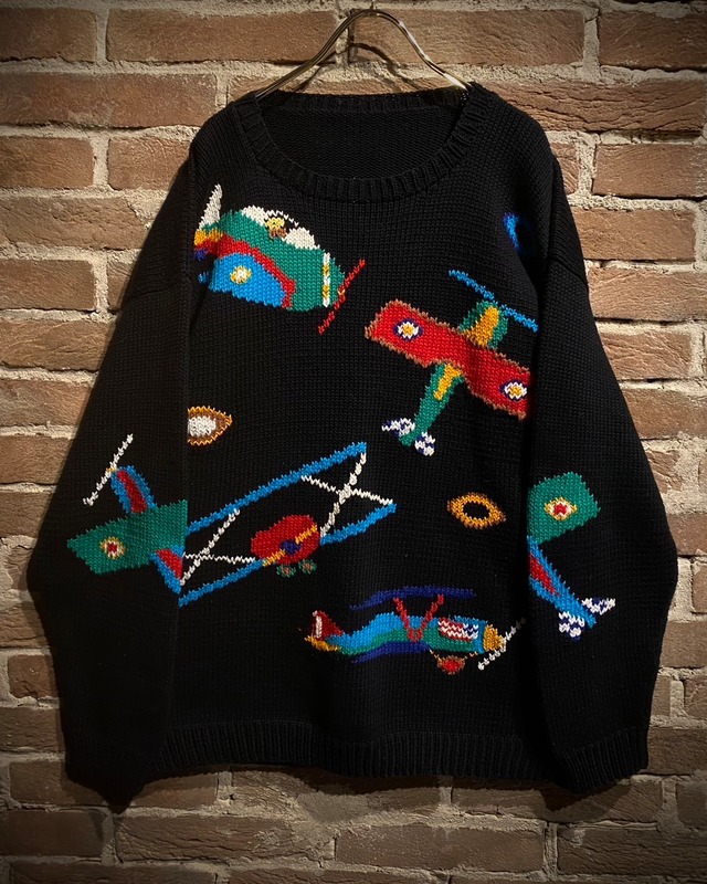 【Caka act3】Airplane Design Vintage Loose Cotton Knit