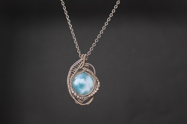 Larimar silver925 wire wrapping pendant