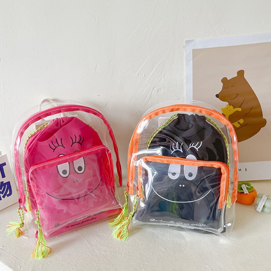 子供用キャラクタークリアリュックサック インナーバッグ付き 巾着袋 ネオンカラー プールバッグ LITTLE BEAN丨海外子供 服・おもちゃ・育児用品のセレクトショップ キッズリュック クリア ピンク 透明 夏 プール 海 韓国 子供 バッグ 可愛い