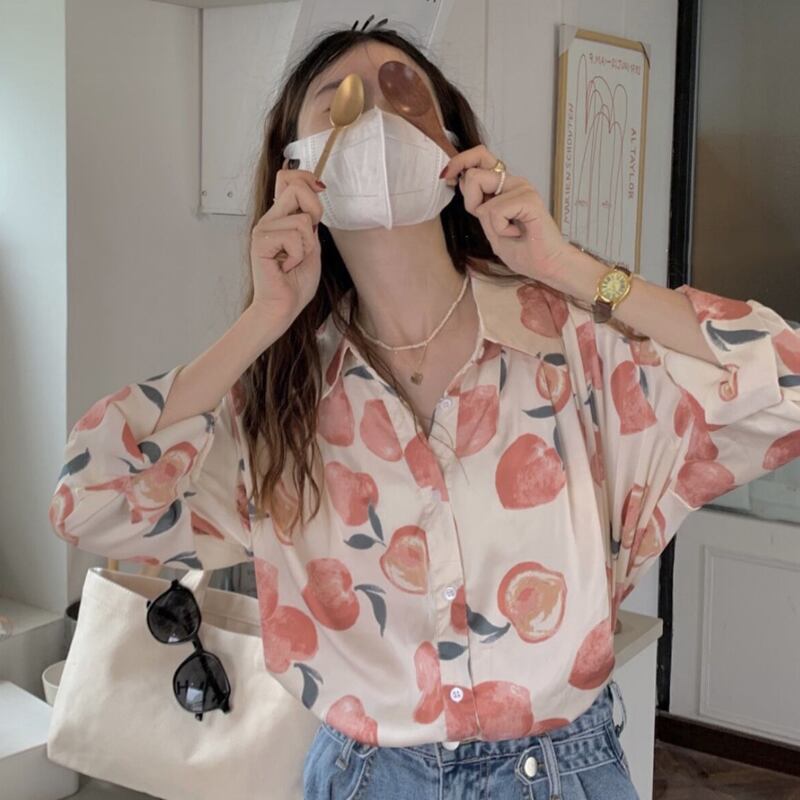 シャツ サマースタンダードスタイルブラウス ロング レトロ 夏物 スーパーモール68523738484