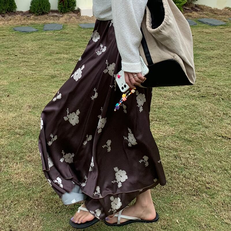 Flower flare long skirt 2colors RW0763