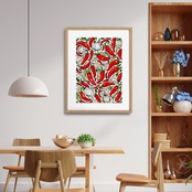 Chili & Garlic｜赤いチリとガーリックの食欲そそるキッチンアートポスター｜料理空間を彩るスパイスデザイン｜A3ポスター