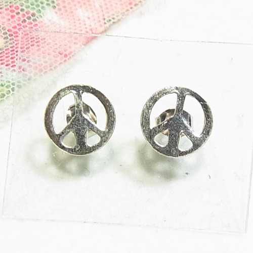シルバー925製、ピースマークのピアス  アクセサリーのセール通販　11273S