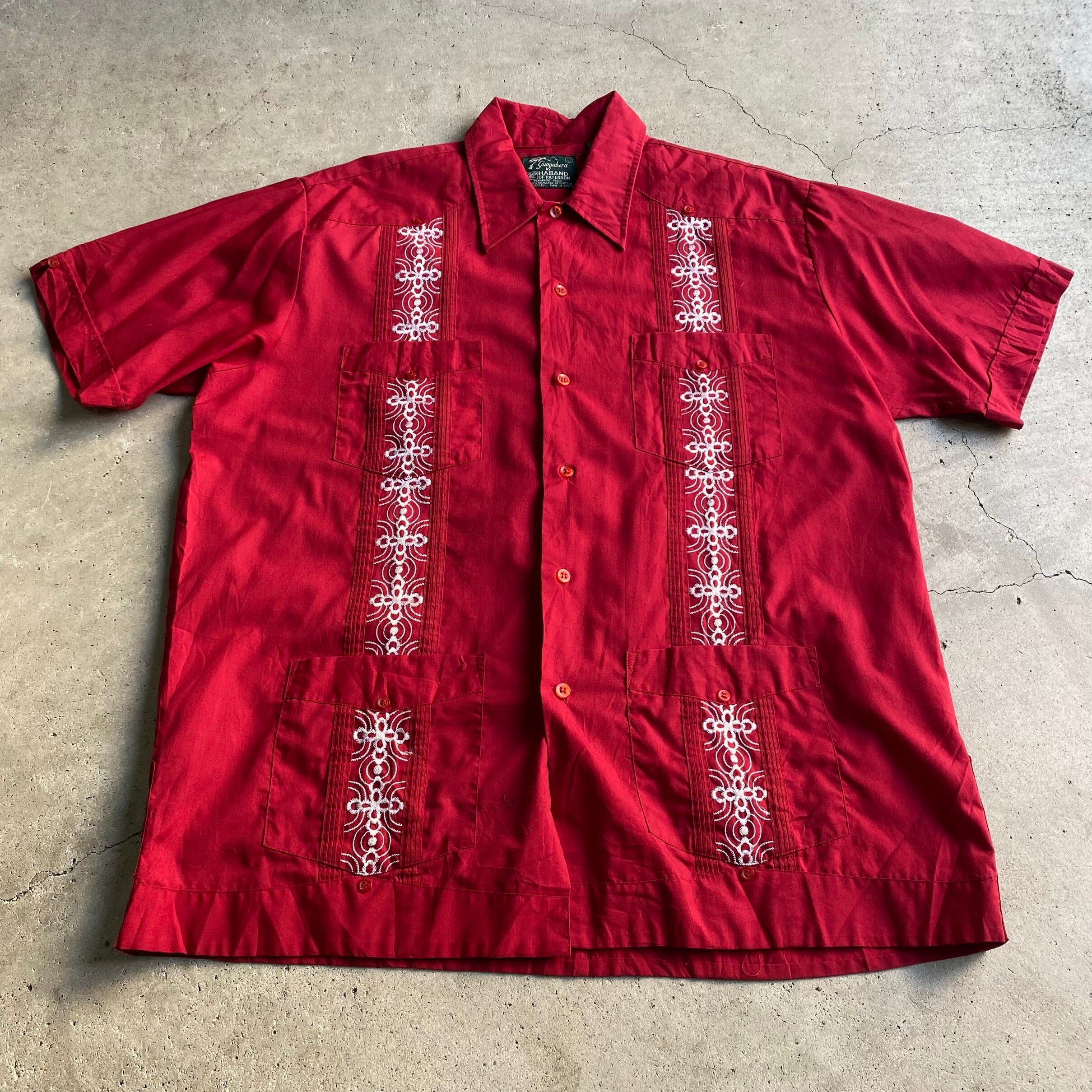 海外 メキシカン HABAND キューバシャツ ベージュ 半袖刺繍　XL