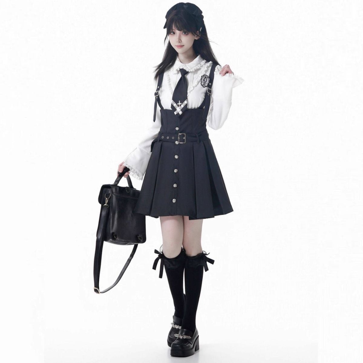 ノアールプレッピーモノトーン制服セットアップ：スカート | Maiden's Rêve