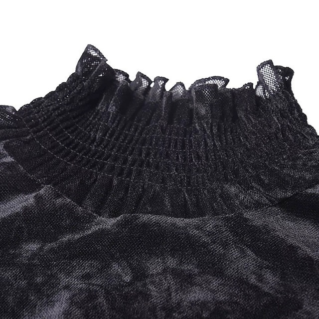 Velvet sheer frill blouse【2color】 C1324