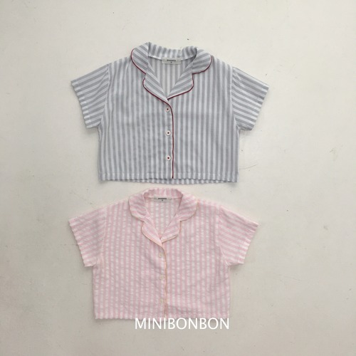 【予約】mini bonbon ストライプ開衿シャツ