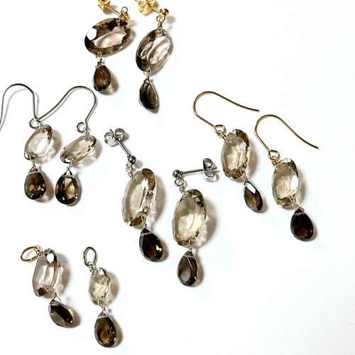 再販なし！宝石スモーキークォーツピアス・ペンダントトップ