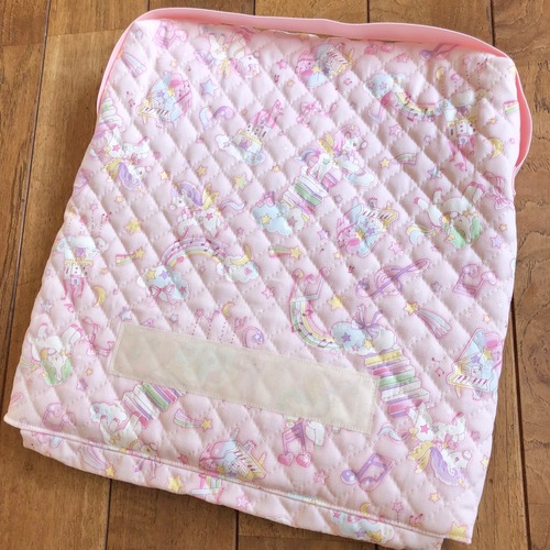 防災クッションカバー☆30×33cm厚み5cm ゴムバンド付き　裏地サテンつき【ユニコーン柄】★BK.4 女の子　座布団カバー　入園 ゆめかわ　ペガサス｜通園通学用のかわいい巾着袋や入園オーダーHoshizora☆ほしぞら