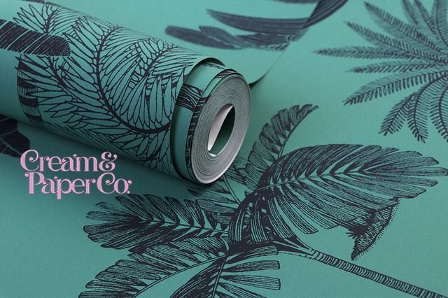 【切り売り】グリーン × ネイビー Tropical tree FL1-778201MT1 for DIY 幅53㎝ リピート64㎝