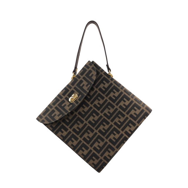 FENDI フェンディ ズッカ ハンドバッグ ブラウン ターンロック ジャガード ワンハンドル vintage ヴィンテージ オールド 5pdvzg