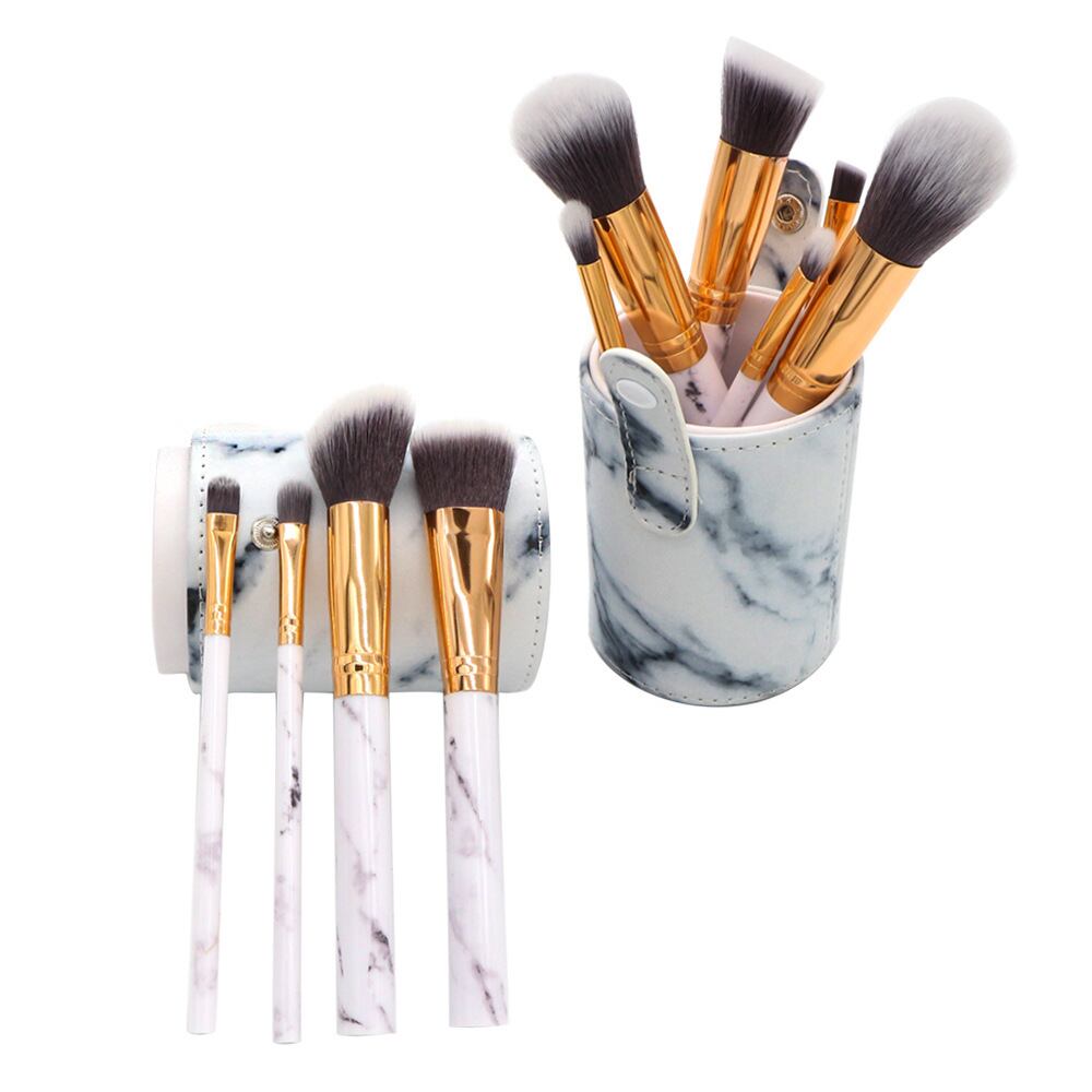 オシャレな丸ケース入り メイク ブラシ マーブル