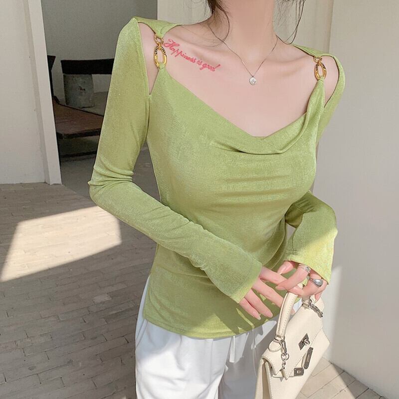 Tシャツ オータム薄手ニットセーター スリムトップス ロング 秋物 ガールズファッション25283920029