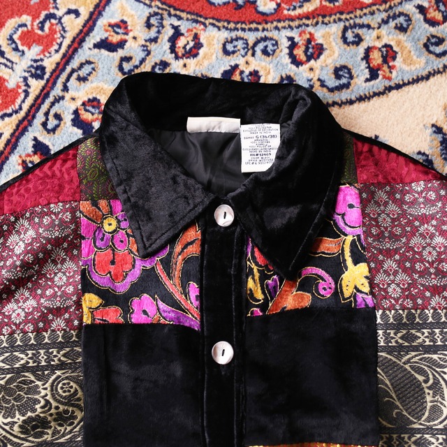 multi fabric pattern velours shirt jacket