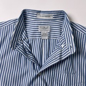 L.L.Bean エルエルビーン ストライプ BD 半袖シャツ L/ブルー ホワイト/WRINKLE RESISTANT