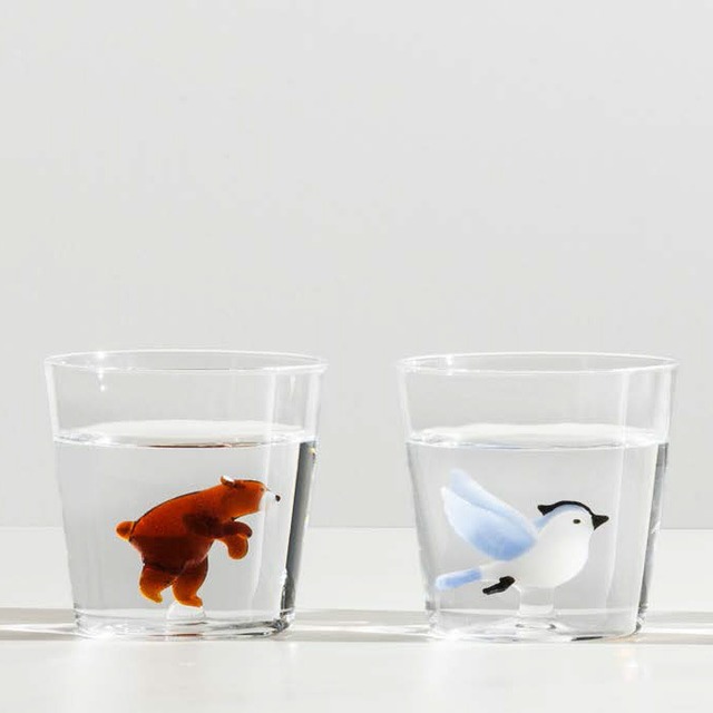 WOODLAND TALES GLASS SET　BROWN BEAR/BLUE BIRD