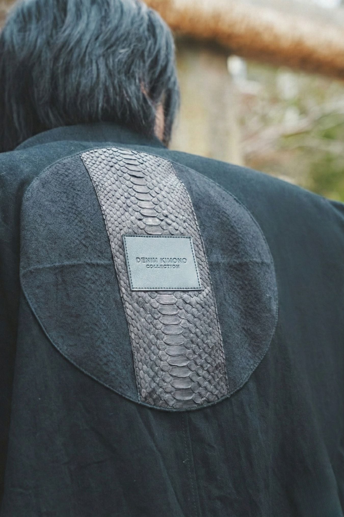 【Web限定|完全受注生産】Kimono Denim Shirt -黒蛇革×黒蛇DENIM-|神龍を纏うデニムシャツ【岡山デニム】—AK-KIMNO-SH1 #COAL BLACK PYTHON