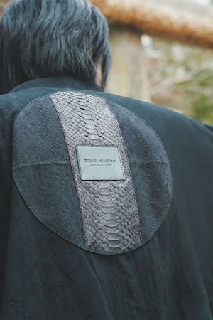 【Web限定|完全受注生産】Kimono Denim Shirt -黒蛇革×黒蛇DENIM-|神龍を纏うデニムシャツ【岡山デニム】—AK-KIMNO-SH1 #COAL BLACK PYTHON