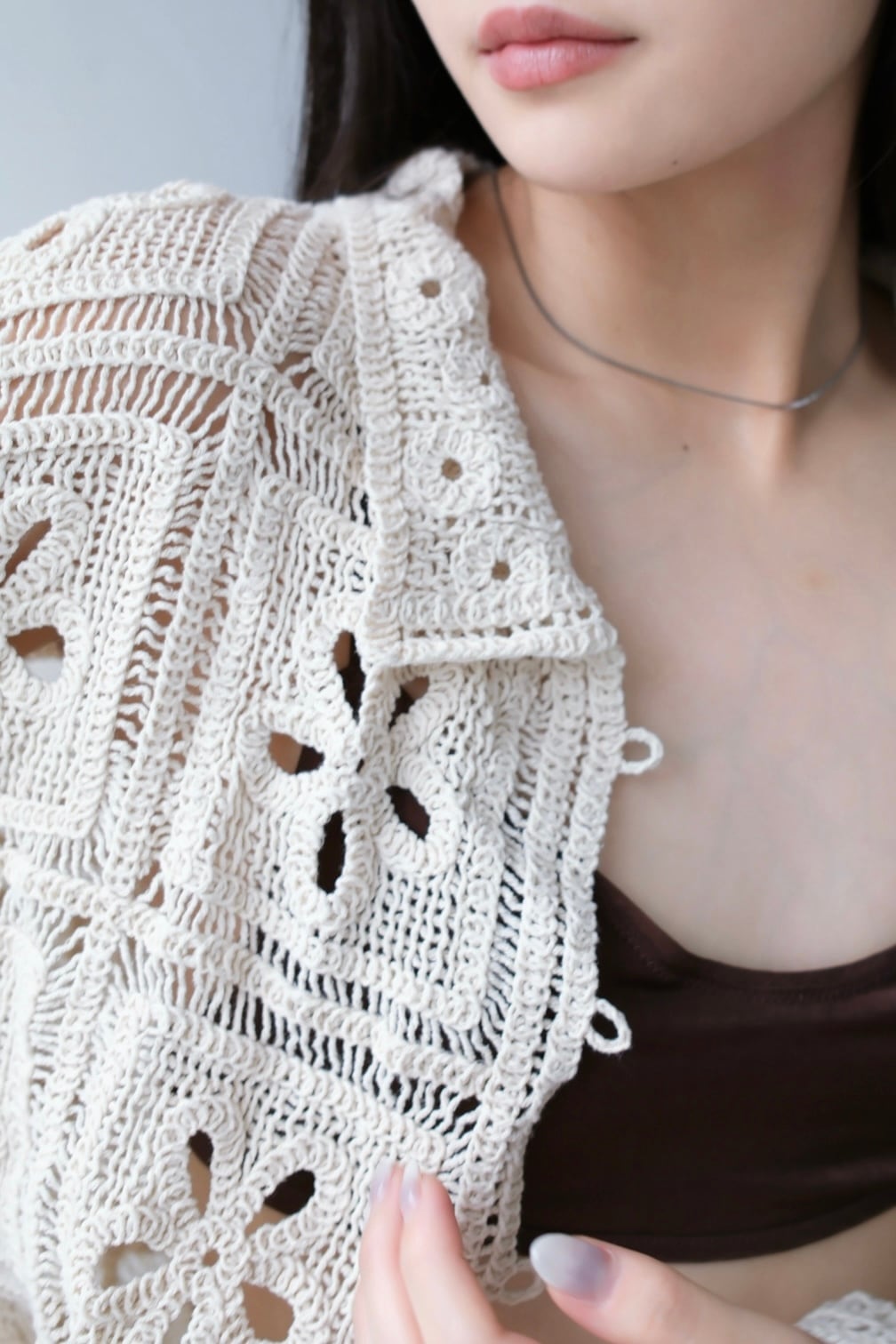Crochet Knit Cardigan カギ編みニットカーディガン White | planet3rd