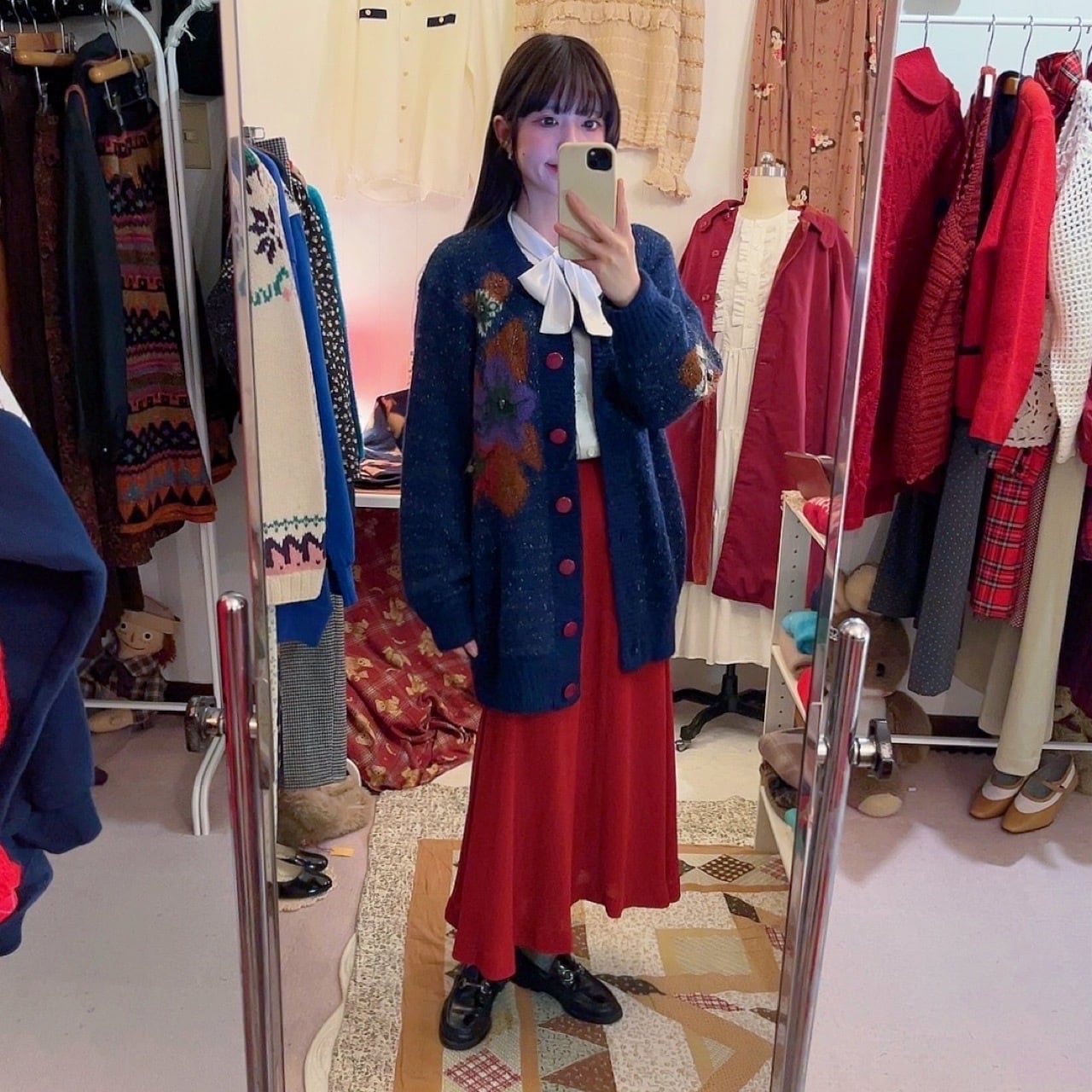 lame flower liner knit cardigan