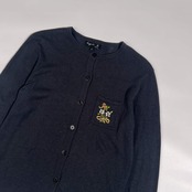 シルク リネン混 agnes b. アニエスベー 花柄 刺繍 胸ポケット ニット カーディガン イ/ダークグレー系 レディース