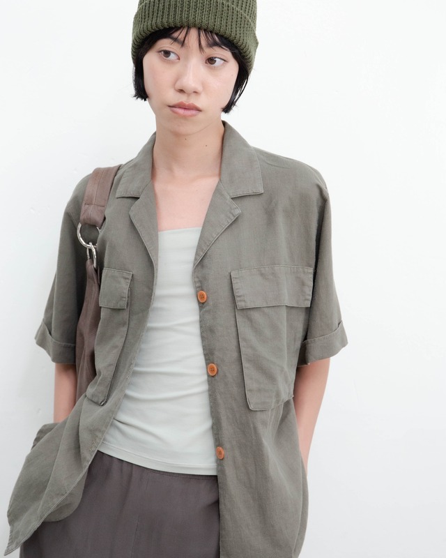 1980-90s CONDOR for Neiman Marcus - open collar linen cotton utility shirt