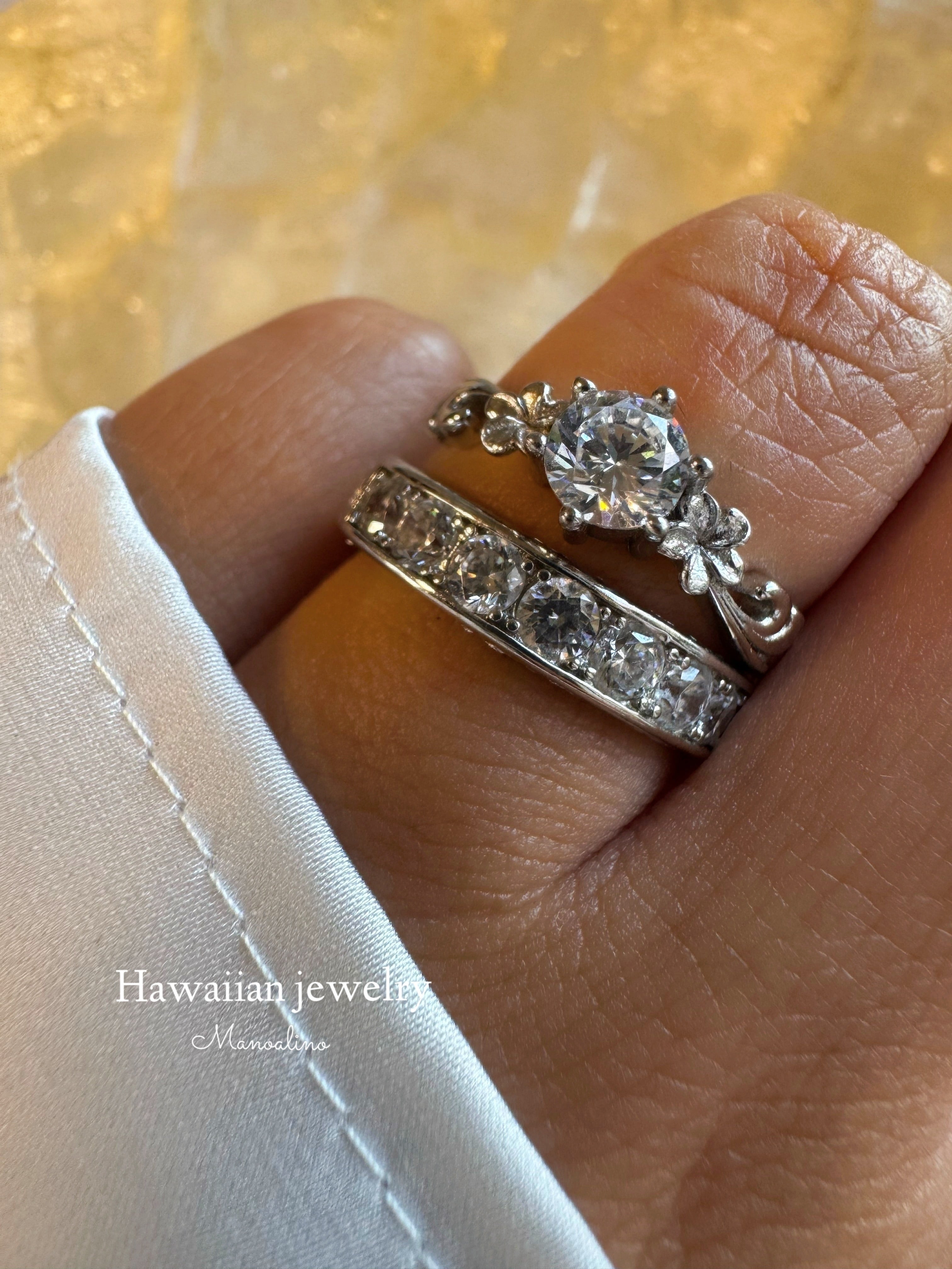 手彫り】Cz Diamond×Plumeria ring Hawaiian jewelry(Czダイヤモンド
