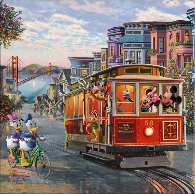 ディズニー絵画 ミッキー＆ミニー/イン・サンフランシスコ  展示用フック付 キャンバスジークレ